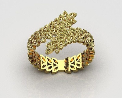 Moda hoja anillo plata oro gemas naturaleza pasquale bruni giardini segreti dedos escalera pasar árbol joyería joya anillos 3d print model - Mito3D