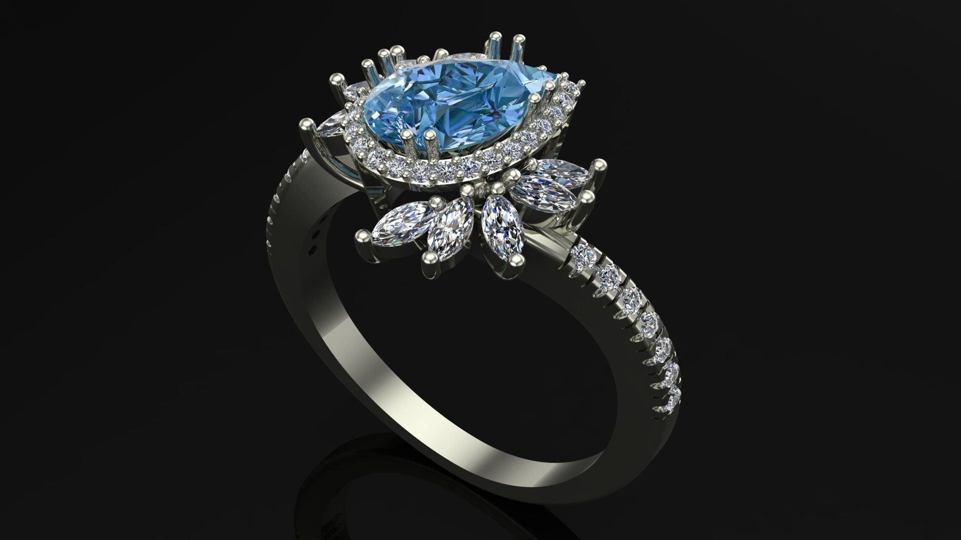 moda anel prata ouro brilhando luxo pera marquesa Casamento noivado imprimível brilhante diamante azul amarelo branco joalheria argolas 3D print model - Mito3D