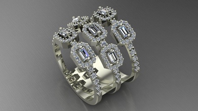 Moda anillo buguette oro plata 3rail Esmeralda belleza luxtury princesa imprimible enganchar joyería Boda compromiso diamante brillante joya anillos 3d print model - Mito3D