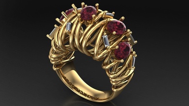 fashion ring woman gold silver beauty lady diamond ruby buquette straight oval pipe jewelry rings 3d print model - Mito3D