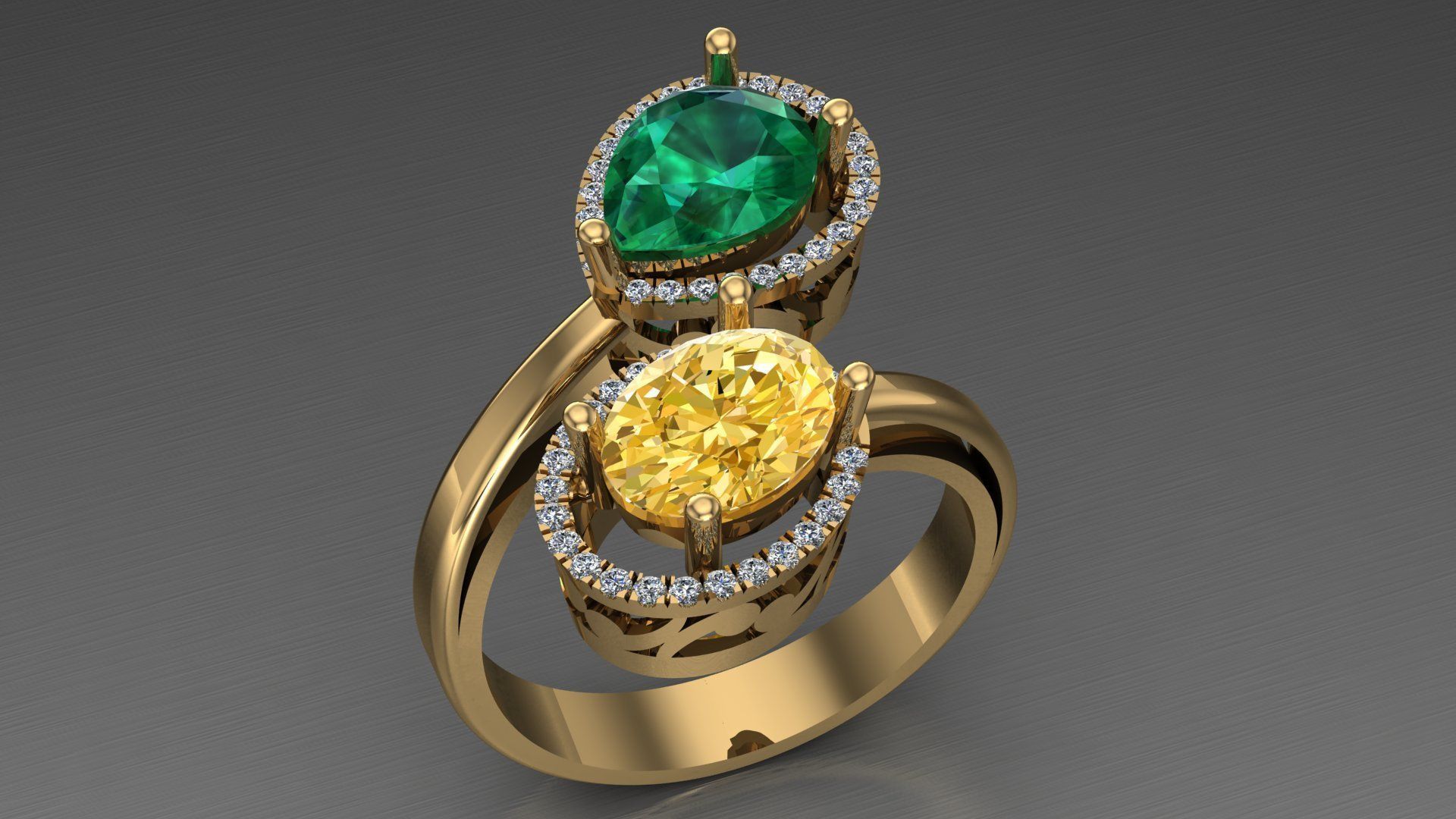 Mode Ring Modering Silber Gold leuchtenden brillant druckbar Diamant Schönheit gelbes Schmuck Engagement Weißes Ringe Birne 3D print model - Mito3D