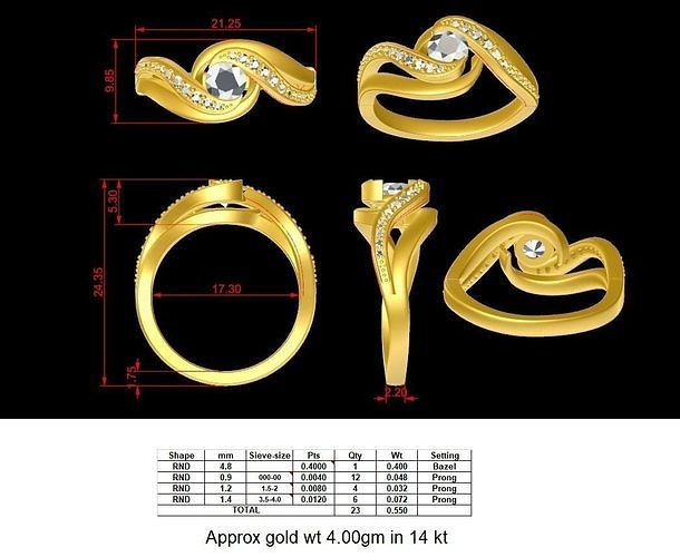 Moda anillo 11 joyería diseño platino lujo diamante joya oro plata anillos 3D print model - Mito3D