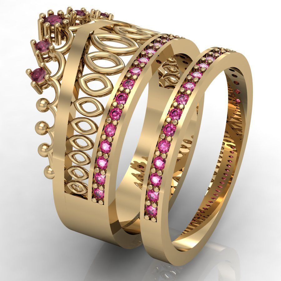 la moda anillo de corona joyería femenino imprimible exclusivo oro a derecha mano boda gem rhiho cad cnc mujer joya los anillos 3D print model - Mito3D