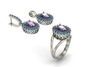 fashion set de pierres précieuses bijoux imprimable exclusif ensemble or l'anneau boucle d'oreille cad la mode mariage gem rhiho cnc femme joyau bague en diamant d'argent d'autres 3d print model - Mito3D