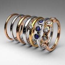 Mode dünne Ringe Diamanten set 7 pcs gedruckt werden Dünn gold diamond ring spektakulär engagement Edelstein gem Schmuck Juwel Edelsteine 3dmodel bedruckbar ist Hochzeit band Jubiläum 3d print model - Mito3D