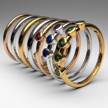 moda ince halkalar elmas 7 adet yazdırılabilir ayarlayın altın yüzük muhteşem nişan taş gem takı mücevher taşlar 3dmodel düğün grup yıldönümü 3d print model - Mito3D