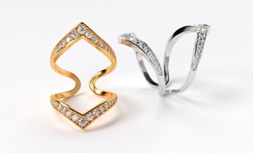 moda dupla de ouro anel diamantes jóias duplo o cad printable prata diamante beleza luxo anéis 3d print model - Mito3D