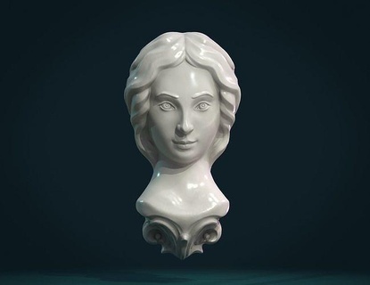 femmina viso testa scultura fallimento decorazione elemento bellissimo ragazza parete sollievo bas statua arte sculture mascaron 3d print model - Mito3D