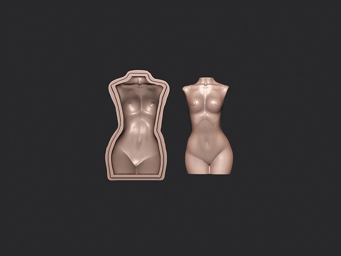femmina torso biscotto francobollo schema scolpito intaglio stampabile dolce cottura forno cucina cenare tori donna corpo torta pane arte sculture 3D print model - Mito3D