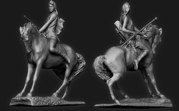 weiblich krieger pferd skulptur drucken modell kunst bogenschütze körper krieg waffe frau ritter skulpturen 3d print model - Mito3D