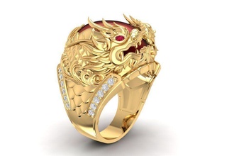 fengshui asian carp dragon ring 1912 jewelry fashion accessories gold man men women design rings 3d print model - Mito3D