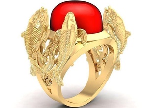fengshui four carps ring 2635 jewelry fashion accessories gold diamond unisex design rings 3d print model - Mito3D