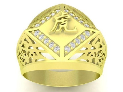 Feng Shui China letra diamante hombres anillo 3753 joyería joya Moda accesorios oro hombre diseño anillos 3d print model - Mito3D