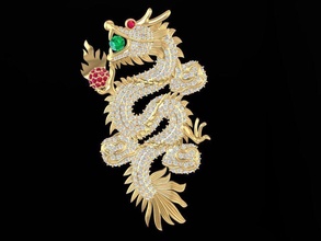 fengshui diamond dragon pendant 2075 jewelry fashion accessories gold man men design pendants 3d print model - Mito3D