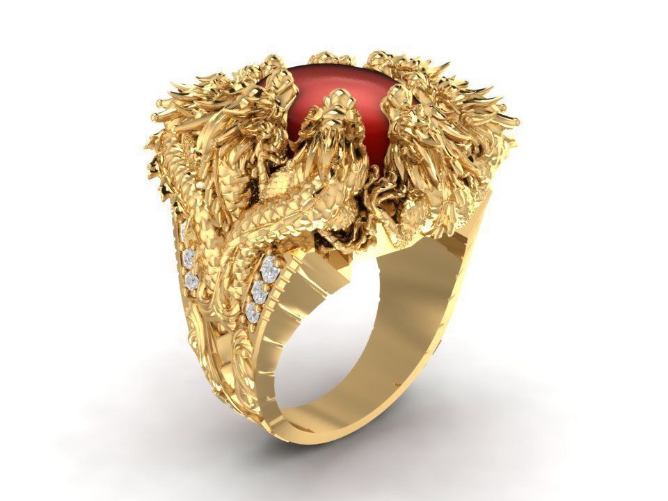 feng shui Drago squillare 2003 gioielleria moda Accessori oro diamante uomo uomini donna donne unisex design anelli 3D print model - Mito3D