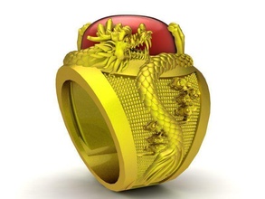 feng shui dragão anel oval rubi homens 560 joalheria moda acessórios ouro diamante homem unissex projeto argolas 3d print model - Mito3D