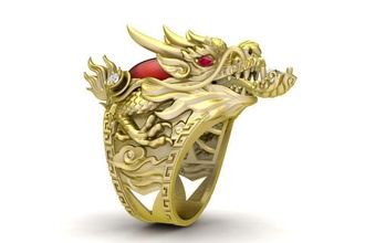 feng shui oro drago squillare 2075 gioielleria moda accessori diamante uomo uomini design anelli 3d print model - Mito3D