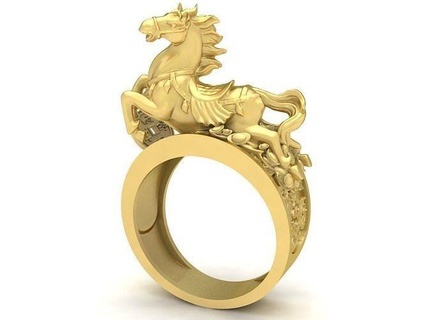 fengshui lucky 24k horse female ring 3605 jewelry fashion accessories gold diamond woman women new design rings 3d print model - Mito3D