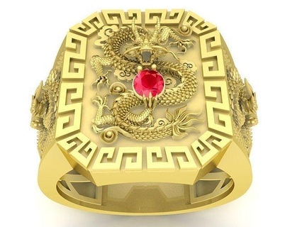 fengshui lucky chinese dragon men ring 3812 jewelry fashion accessories gold diamond new design rings 3d print model - Mito3D