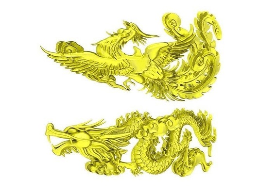 feng shui şanslı çince ejderha anka kuşu takı 4776 moda aksesuarlar altın elmas tasarım kolye 3d print model - Mito3D