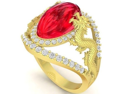 Feng Shui Glücklich Drachen Phönix Oval Rubin Männer Ring 3410 Schmuck Mode Zubehör Gold Diamant Neu Design Ringe 3d print model - Mito3D