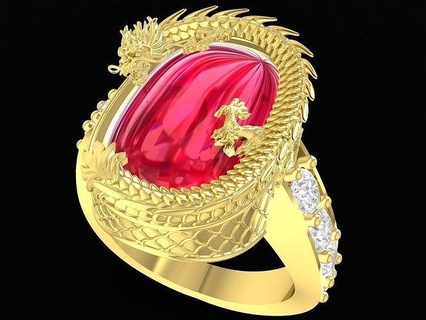 fengshui lucky dragon ring 3322 jewelry fashion accessories gold diamond man men new design rings 3d print model - Mito3D