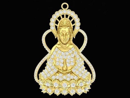 feng shui fortunato guan yin buddha diamante pendente 3297 gioielleria moda Accessori oro design ciondoli 3d print model - Mito3D