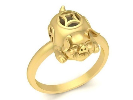 fengshui lucky pig female ring 3649 jewelry fashion accessories gold diamond woman women new design rings 3d print model - Mito3D