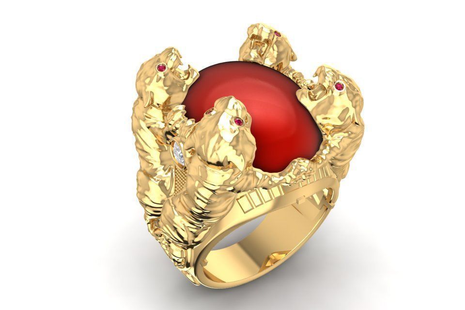 fengshui lucky tiger ring men 1915 jewelry fashion accessories gold diamond man woman women unisex design rings 3D print model - Mito3D