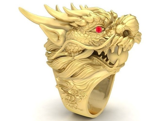 feng shui chanceux zodiaque chinois tête dragon bague 3778 bijoux mode accessoires or homme hommes conception anneaux 3d print model - Mito3D