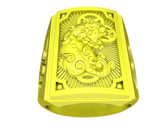 fengshui pixui chinese letter happy men ring 4340 jewelry fashion accessories gold diamond man new design rings 3D print model - Mito3D