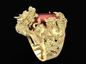 fengshui four spirist animal ring 1582 jewelry fashion gold diamond man men design rings 3d print model - Mito3D