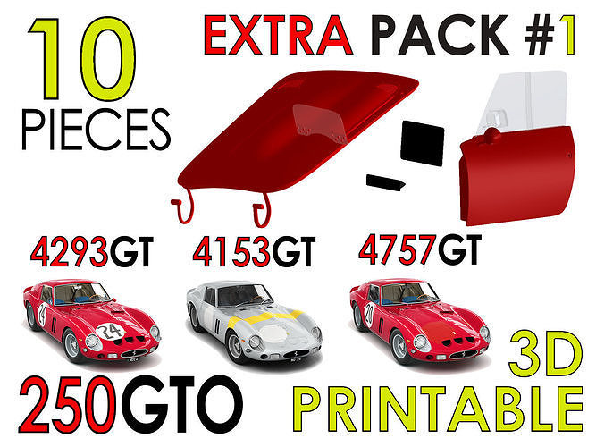 ferrari 250 gto araba takım ekstra paketlemek 1 4153gt 4293gt 4757gt 3d yazdırılabilir pahalı detaylar şasi yarış vites kutusu araç spor 4219gt 3987gt cad hobi kendin yap otomotiv 3D print model - Mito3D