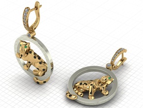 figures of panthère boucles d'oreilles jaune or diamants pendentifs forme anneaux blanc décoré onyx émeraudes fermoir percé anniversaire glaçage cadeau boîte bijoux 3d print model - Mito3D