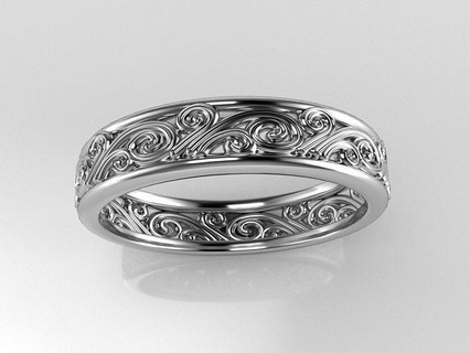 filigran Hochzeit Band 3d Modell bereit drucken Schmuck Gold Silber druckbar Ring Juwel Ringe 3d print model - Mito3D