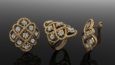 filigree kit ring earrings 1921 jewelry luxury shining platinum creativity pendant sterling gold printable silver gem diamond brilliant other 3d print model - Mito3D
