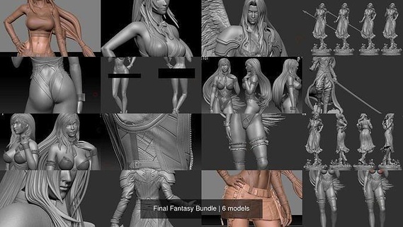 final fantasy bundle tifa remake vii 3dprint 3d sculptures art sephiroth aerith cloud yuffie wing 3d print model - Mito3D