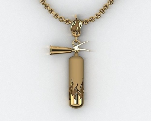 fuoco estintore pendente sospensione argento oro gioielleria stampabile ciondoli gioiello vigile fiamma industriale 3d print model - Mito3D