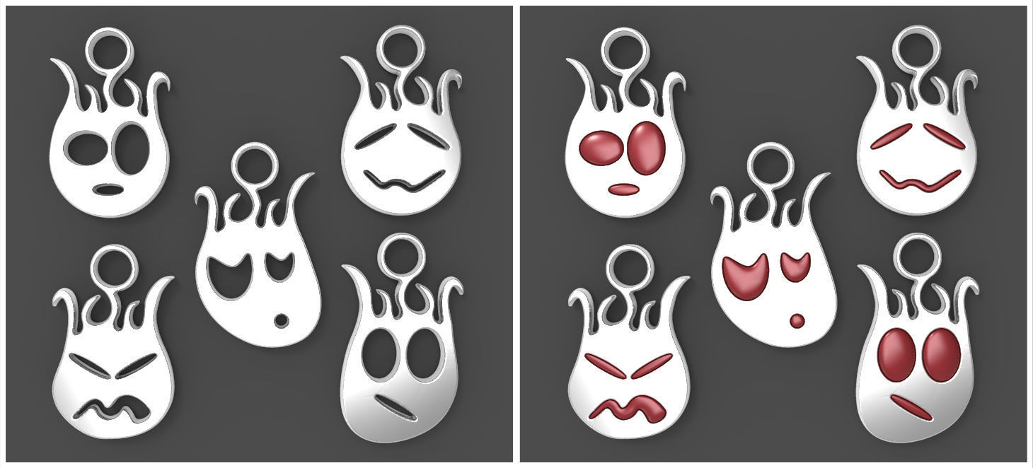 fireballs collection - pendants jewelry fireball pendant body accessories funny gift silver metal wood stone printable necklace gem cartoon ghost woman female jewelley color 3D print model - Mito3D