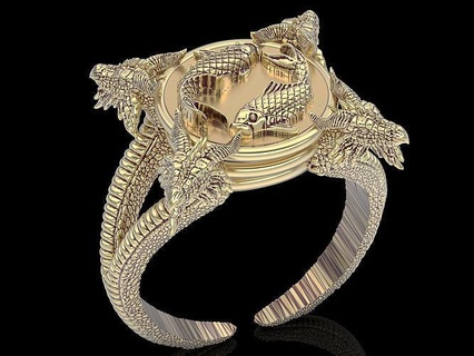 fish dragon ring gold jewelry printable 3d model silver sterling fashion beauty platinum engagement wedding design zbrush statue snake rings 3d print model - Mito3D