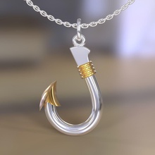 fish hook pendant jewelry gold silver diamond gem jewel jewellery printable 3dmodel prototype brilliant 3dprint cnc milling printing fishing hookpendand steel pendants 3d print model - Mito3D