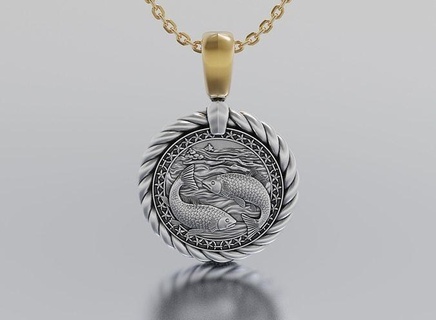 fish horoscope pendant jewelry shining platinum luxury necklace chrome rope art luster silver gem diamond ring gold brilliant sterling pendants 3d print model - Mito3D