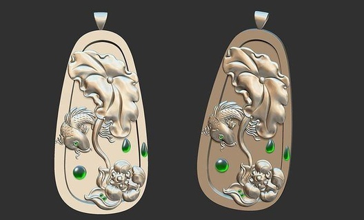 fish lotus relief pendant animals zbrush decoration flower creature swim free jewelry pendants 3d print model - Mito3D