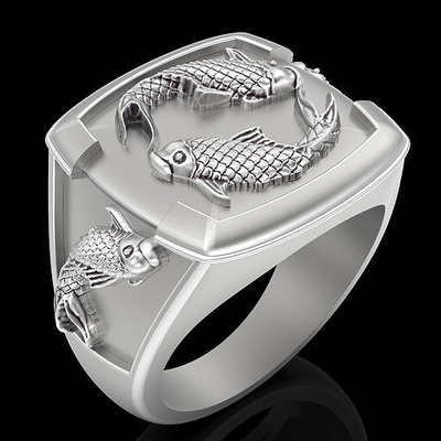 pez hombre anillo plata oro imprimible joyería joya 3d impresión modelo símbolo estatua fantasia escultura anillos rolex cocodrilo lujo 3d print model - Mito3D