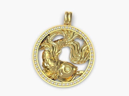 fish pendant gold luxury jewelry silver printable platinum gem brilliant necklace fashion beauty zodiac pendants 3d print model - Mito3D