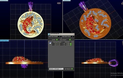 fish pendant jewelry gold silver diamond gems pendants 3d print model - Mito3D