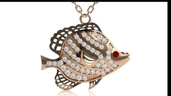 peixe pingente 3dm stl render detalhes jóias imprimível diamante ouro prata casamento jóia esterlina animal branco brilhante platina precioso colar pingentes joalheria 3d print model - Mito3D