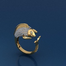 peixes anel jóias ouro de prata printable platina gem brilhantes diamante sterling moda beleza noivado safira vestuário peixe pesca ruby brillant anéis 3d print model - Mito3D
