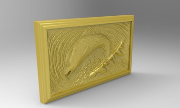 pesce scena tableau art bassrelief il design pesca sculture 3d print model - Mito3D
