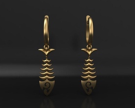 pesce scheletro orecchino mare gioielleria pendente orecchini acciaio lusso sterlina squillare argento Fidanzamento gioiello platino oro bellezza roccia 3d print model - Mito3D